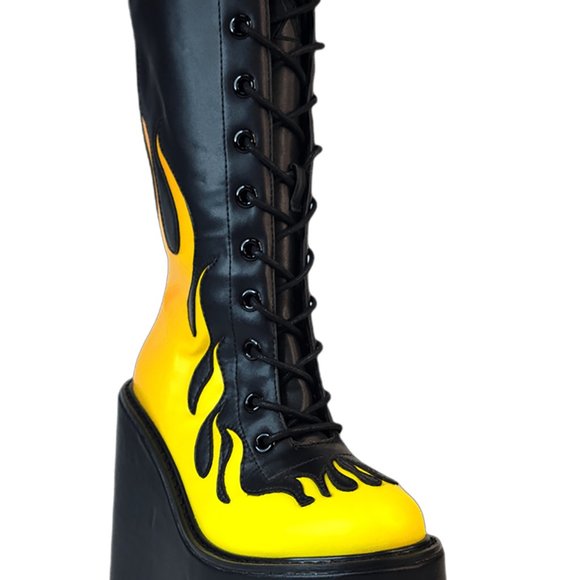 Dune Lace Up Flame in Black & Yellow - Picture 1 of 3